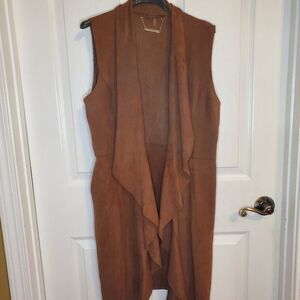 Paparazzi Earthy Brown Draped Faux Suede Long Waterfall Boho Open Vest SMALL